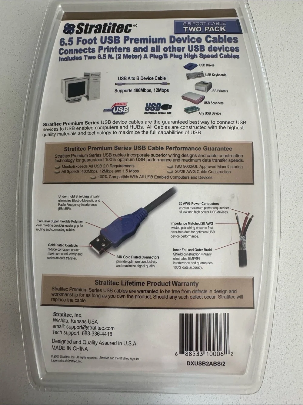 Stratitec - USB Premium Printer and Device Cables - Black (2-Pack) - Sealed